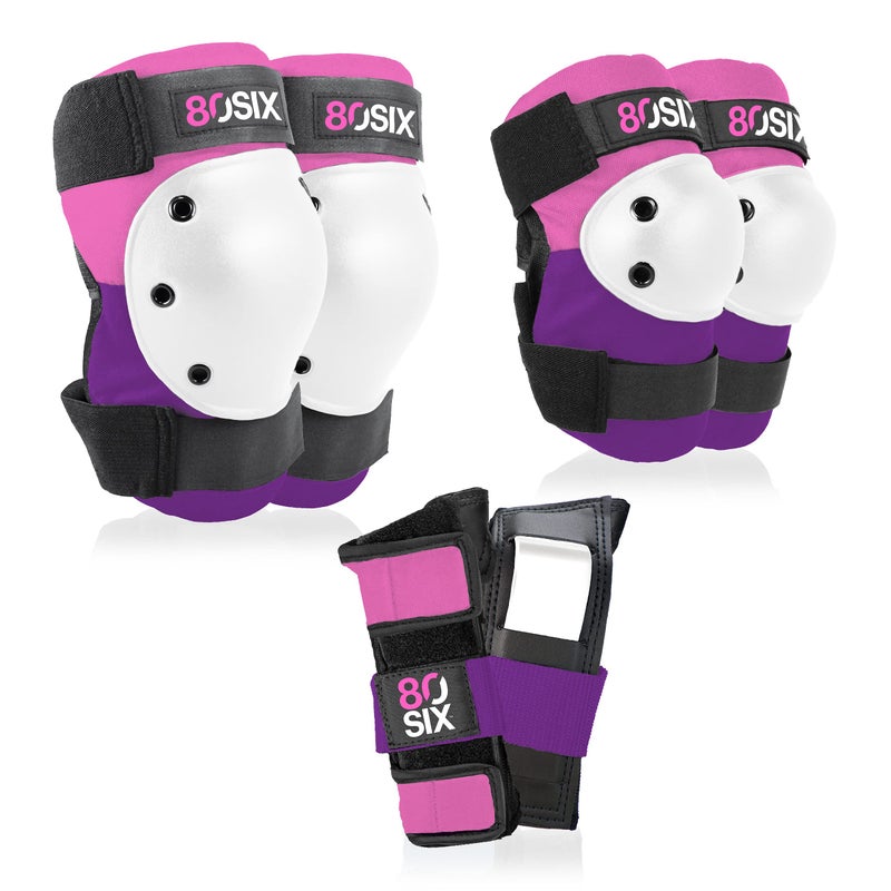 80Six Kids Multi-Sport Pad Set with Wristguards  Elbow Pads  and Knee Pads  Pink Purple  Medium/Large - Ages 14+ - Image 1